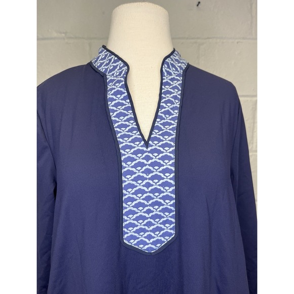 J McLaughlin Carmine Dress Large Catalina Cloth Navy Nautical Split Neck Resort - Picture 2 of 9